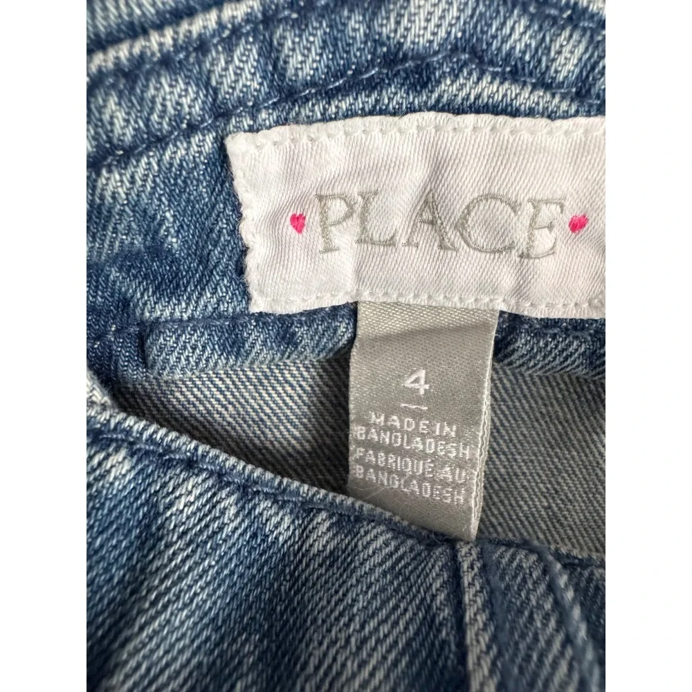 The Children's Place‎ Girls Denim Shortalls Distressed Blue Overalls Size 4 NWT